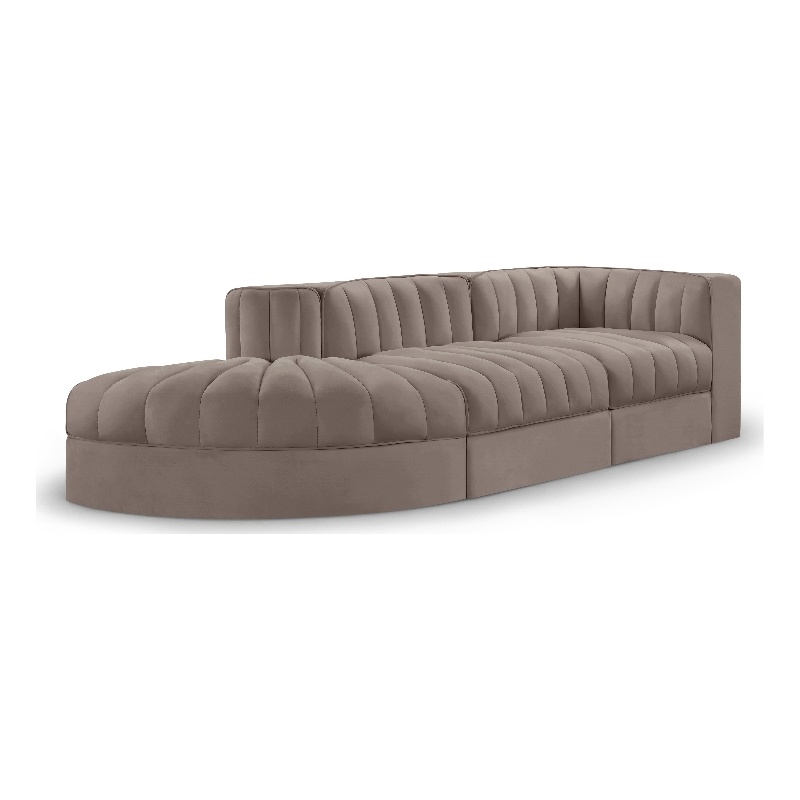 Meridian Furniture Rummi Taupe Velvet Performance Fabric 3pc. Modular Sectional