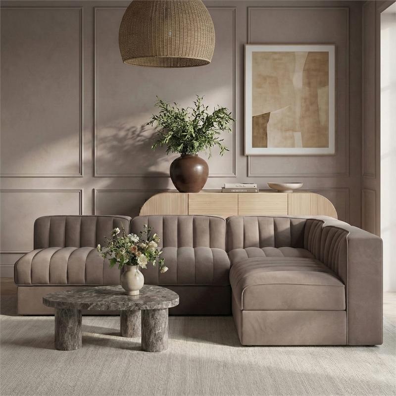 Meridian Furniture Rummi Taupe Velvet Performance Fabric 4pc. Modular Sectional