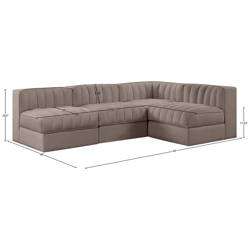 Meridian Furniture Rummi Taupe Velvet Performance Fabric 4pc. Modular Sectional