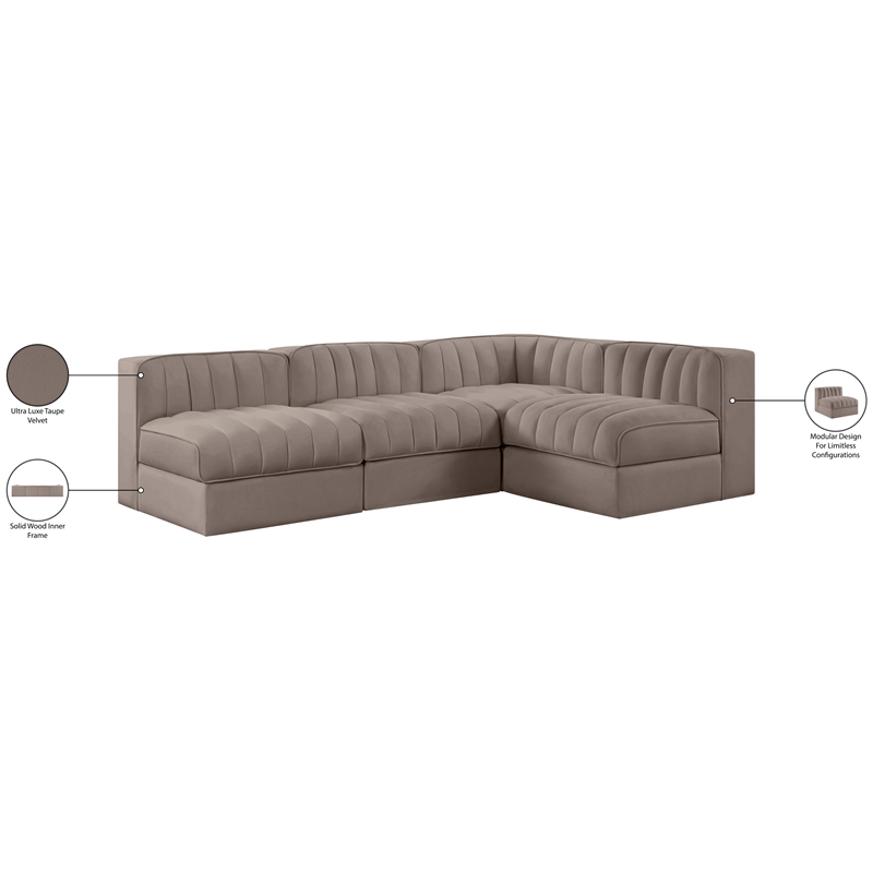 Meridian Furniture Rummi Taupe Velvet Performance Fabric 4pc. Modular Sectional