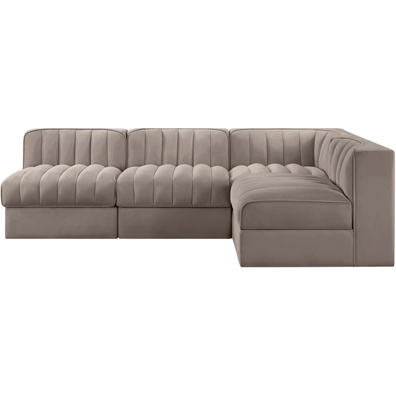 Meridian Furniture Rummi Taupe Velvet Performance Fabric 4pc. Modular Sectional
