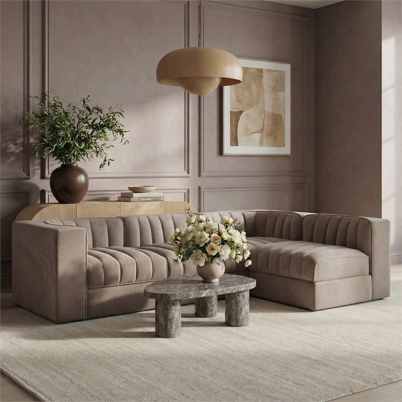Meridian Furniture Rummi Taupe Velvet Performance Fabric 4pc. Modular Sectional