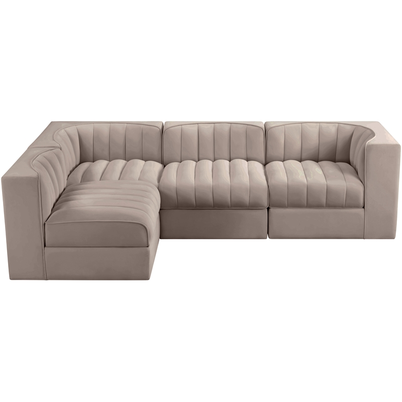 Meridian Furniture Rummi Taupe Velvet Performance Fabric 4pc. Modular Sectional