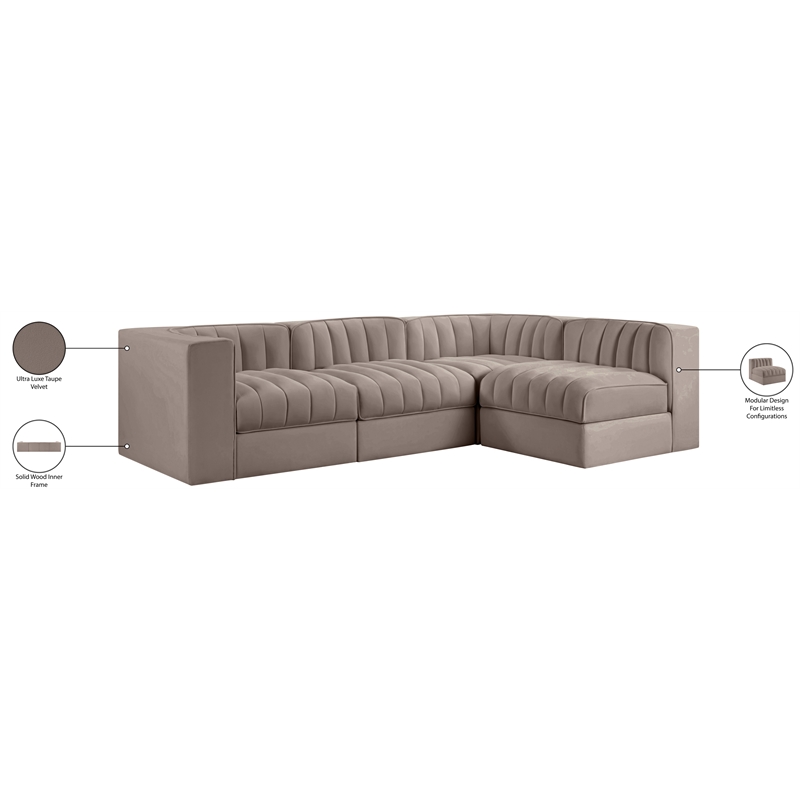 Meridian Furniture Rummi Taupe Velvet Performance Fabric 4pc. Modular Sectional
