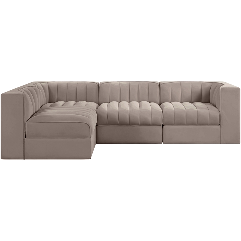 Meridian Furniture Rummi Taupe Velvet Performance Fabric 4pc. Modular Sectional
