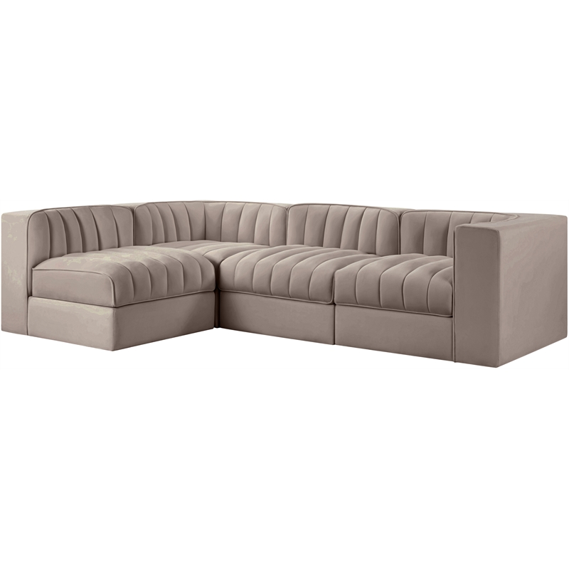 Meridian Furniture Rummi Taupe Velvet Performance Fabric 4pc. Modular Sectional