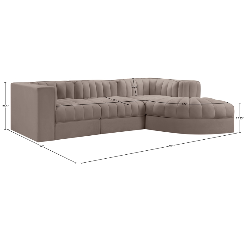 Meridian Furniture Rummi Taupe Velvet Performance Fabric 4pc. Modular Sectional