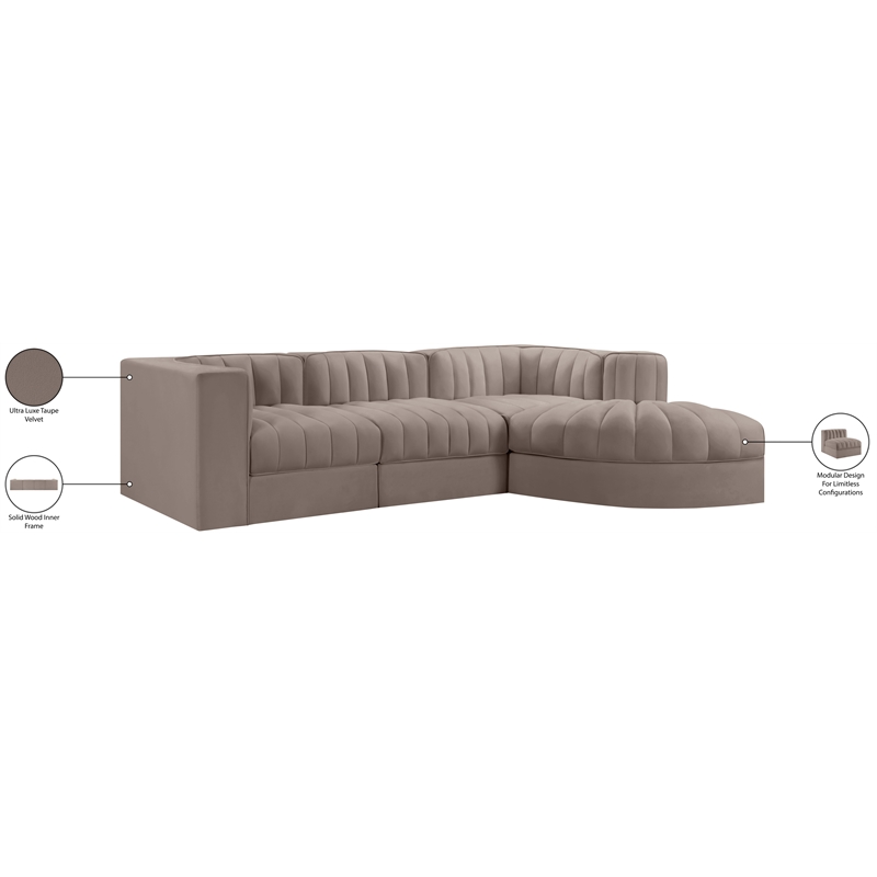Meridian Furniture Rummi Taupe Velvet Performance Fabric 4pc. Modular Sectional