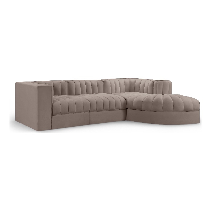 Meridian Furniture Rummi Taupe Velvet Performance Fabric 4pc. Modular Sectional