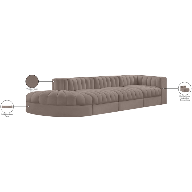 Meridian Furniture Rummi Taupe Velvet Performance Fabric 4pc. Modular Sectional