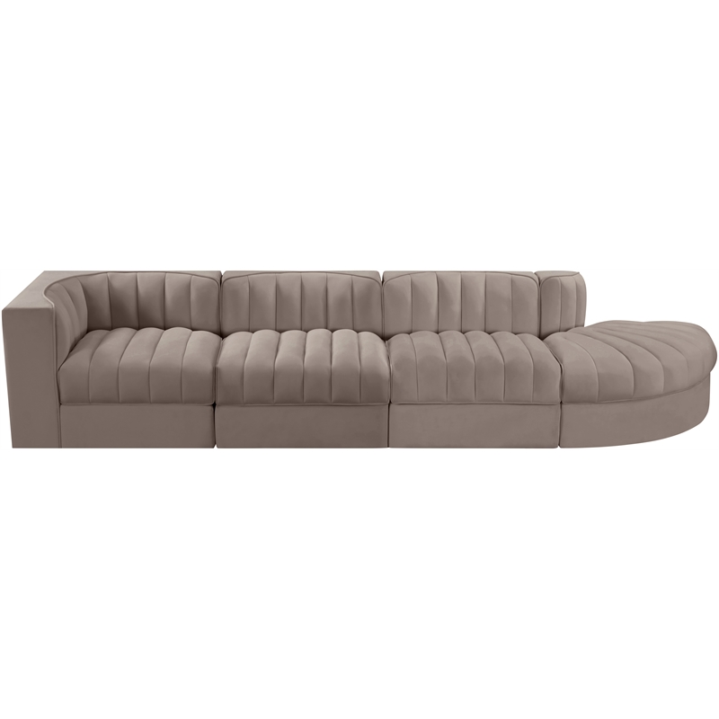 Meridian Furniture Rummi Taupe Velvet Performance Fabric 4pc. Modular Sectional