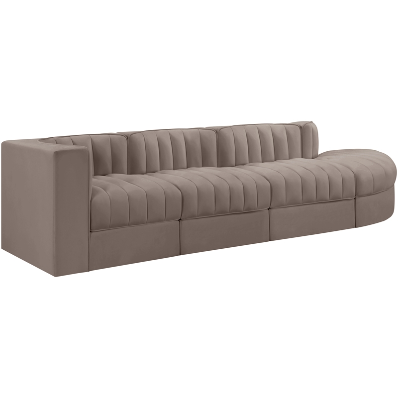 Meridian Furniture Rummi Taupe Velvet Performance Fabric 4pc. Modular Sectional