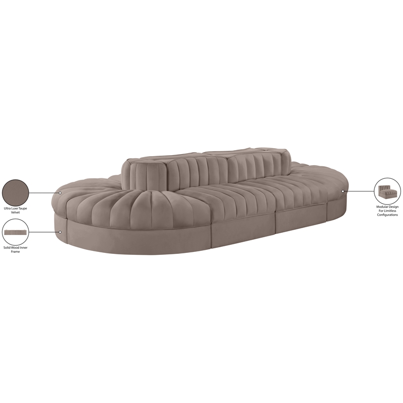 Meridian Furniture Rummi Taupe Velvet Performance Fabric 8pc. Modular Sectional