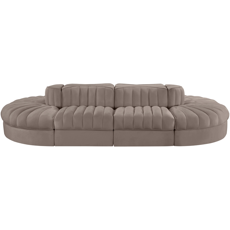 Meridian Furniture Rummi Taupe Velvet Performance Fabric 8pc. Modular Sectional