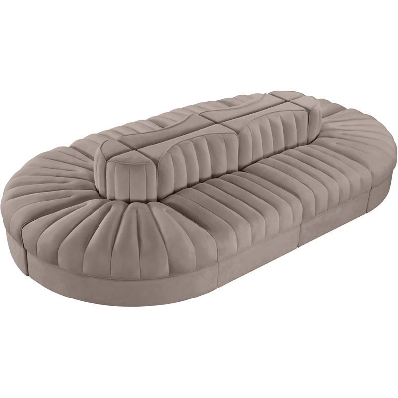 Meridian Furniture Rummi Taupe Velvet Performance Fabric 8pc. Modular Sectional