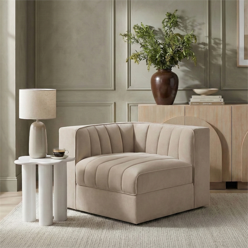 Meridian Furniture Rummi Beige Velvet Performance Fabric Corner Chair