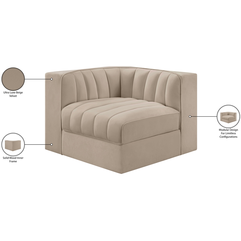 Meridian Furniture Rummi Beige Velvet Performance Fabric Corner Chair