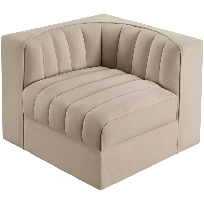 Meridian Furniture Rummi Beige Velvet Performance Fabric Corner Chair