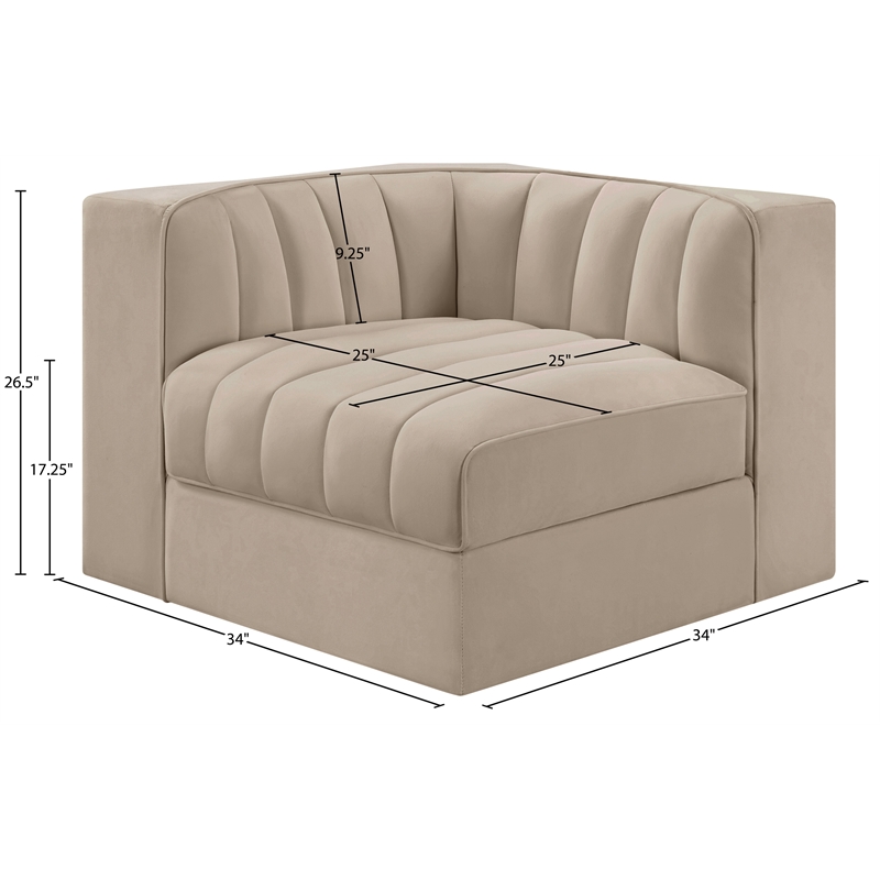 Meridian Furniture Rummi Beige Velvet Performance Fabric Corner Chair