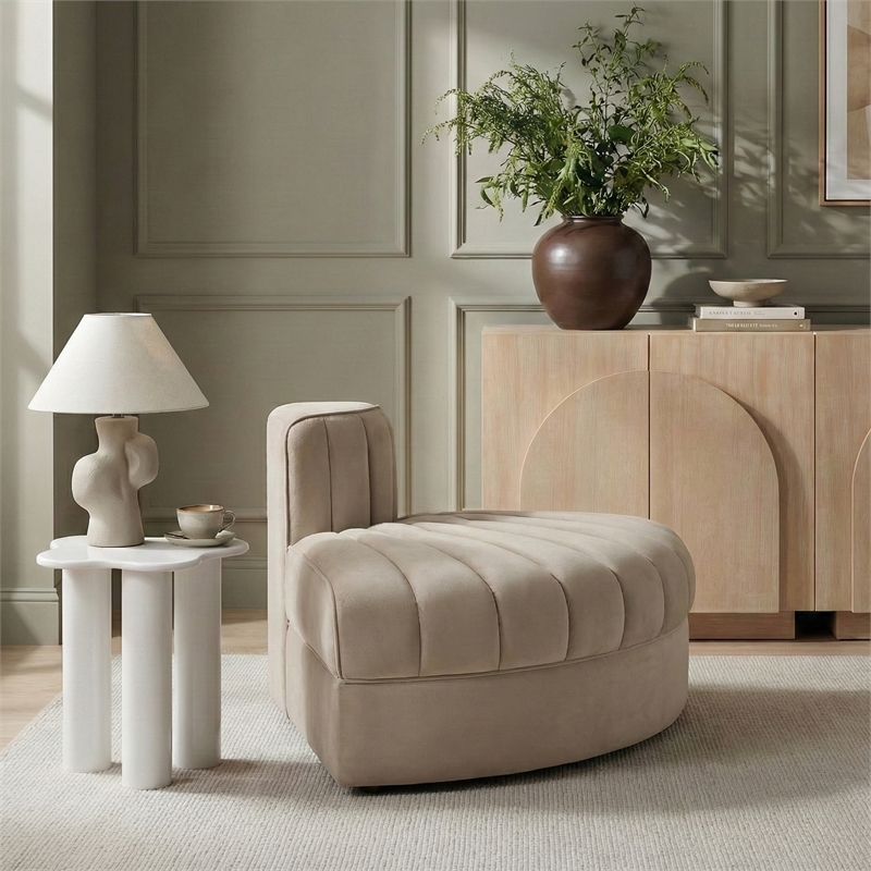 Meridian Furniture Rummi Beige Velvet Performance Fabric Reverse Corner Chair