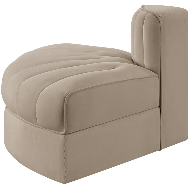 Meridian Furniture Rummi Beige Velvet Performance Fabric Reverse Corner Chair
