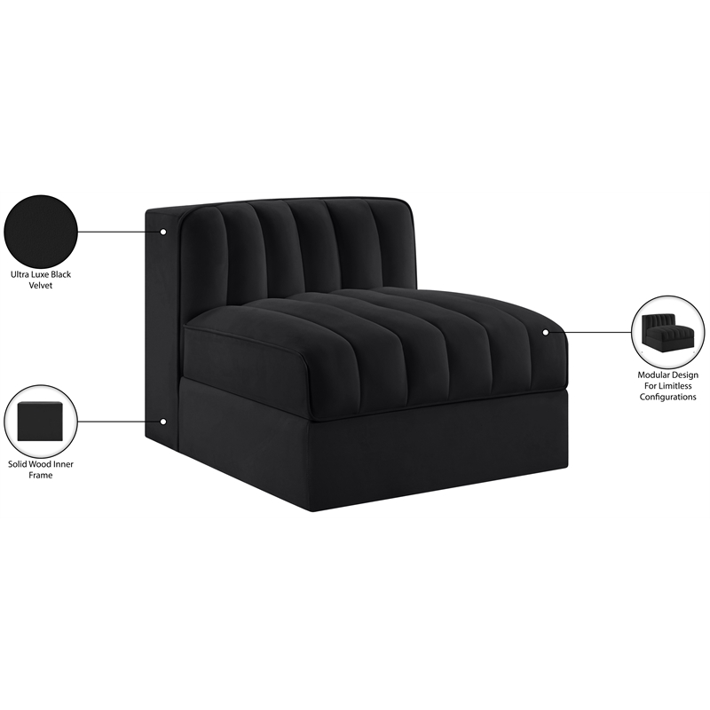 Meridian Furniture Rummi Black Velvet Performance Fabric Armless Chair