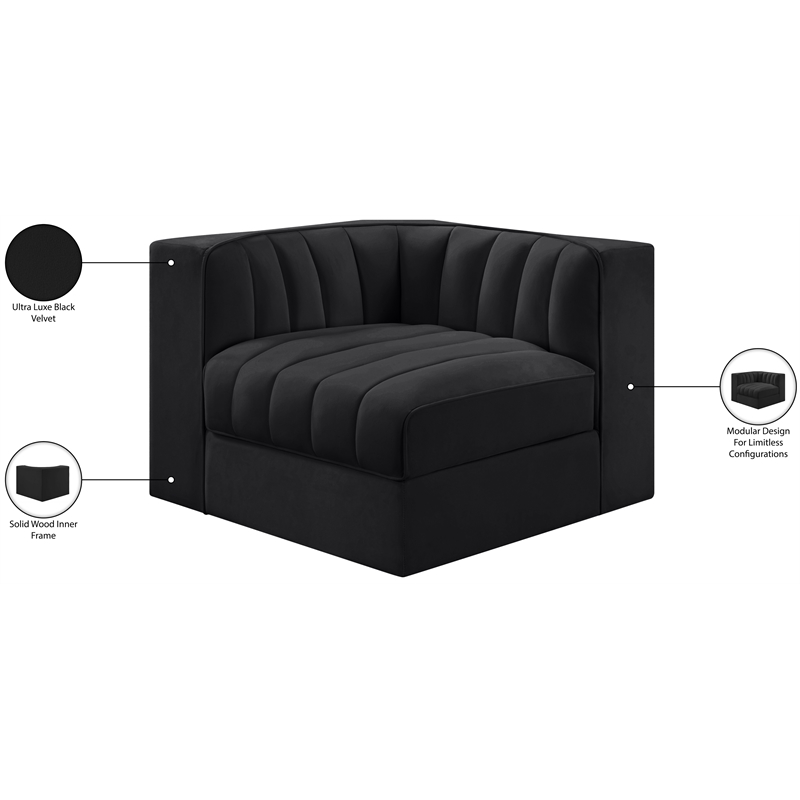Meridian Furniture Rummi Black Velvet Performance Fabric Corner Chair
