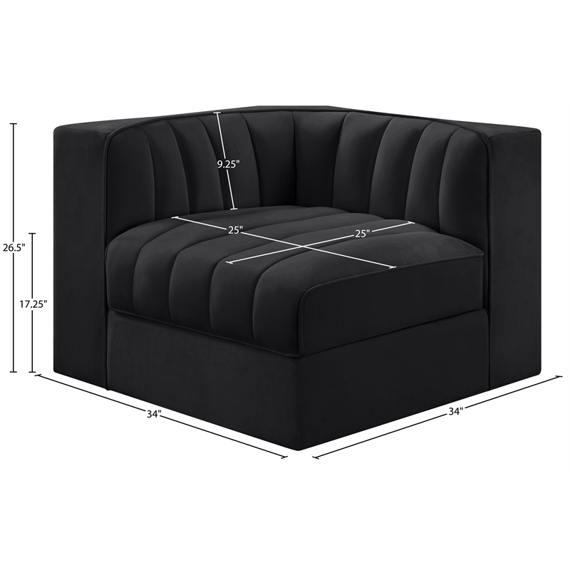 Meridian Furniture Rummi Black Velvet Performance Fabric Corner Chair