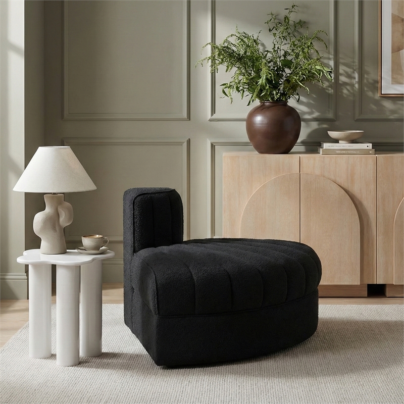 Meridian Furniture Rummi Black Velvet Performance Fabric Reverse Corner Chair