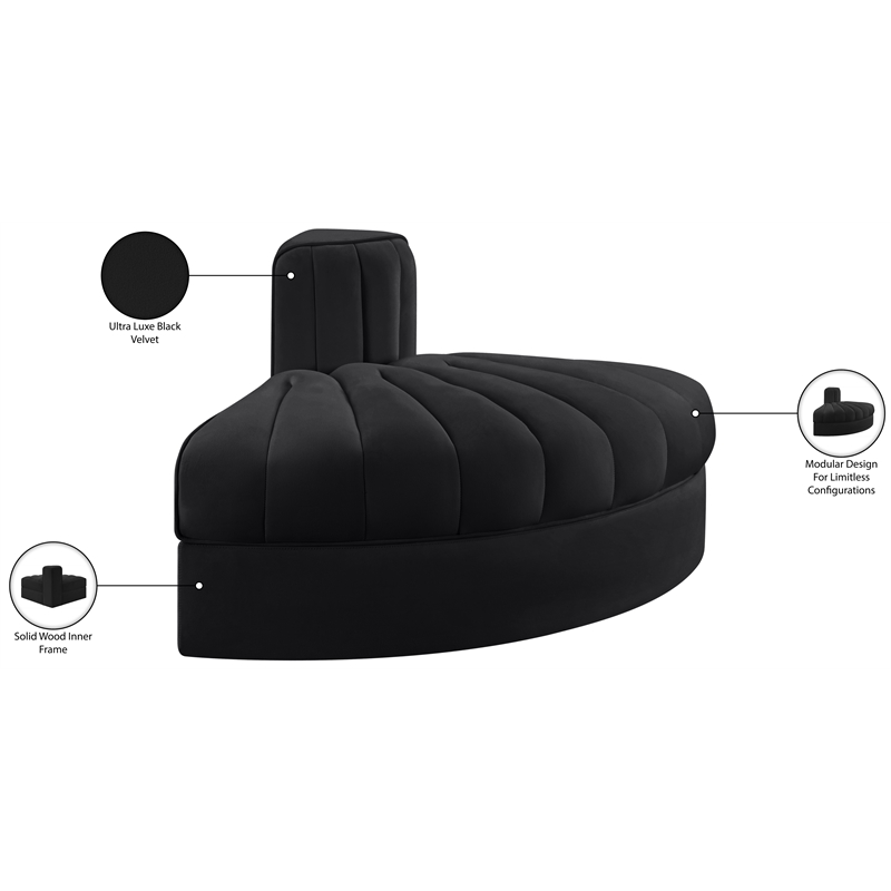 Meridian Furniture Rummi Black Velvet Performance Fabric Reverse Corner Chair