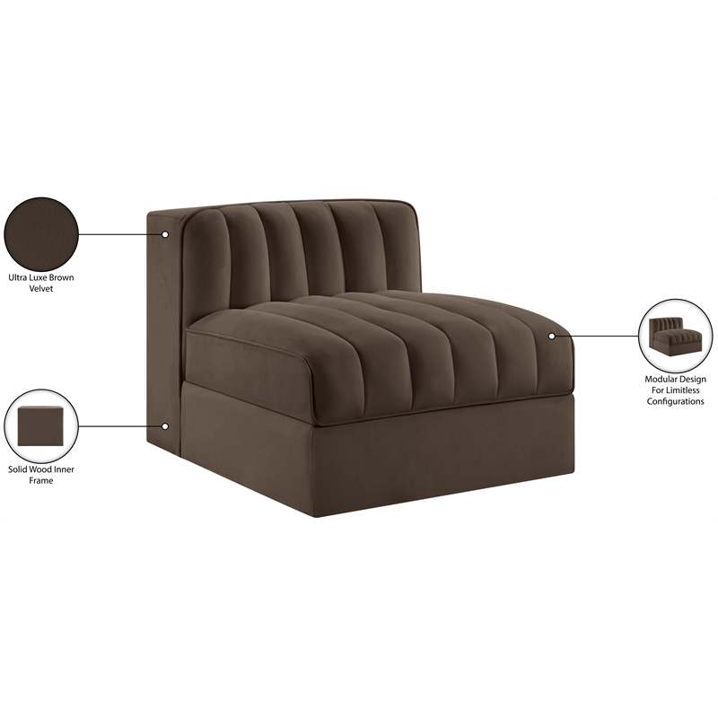 Meridian Furniture Rummi Brown Velvet Performance Fabric Armless Chair