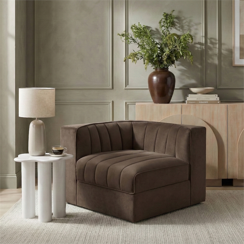 Meridian Furniture Rummi Brown Velvet Performance Fabric Corner Chair