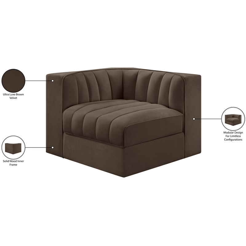 Meridian Furniture Rummi Brown Velvet Performance Fabric Corner Chair