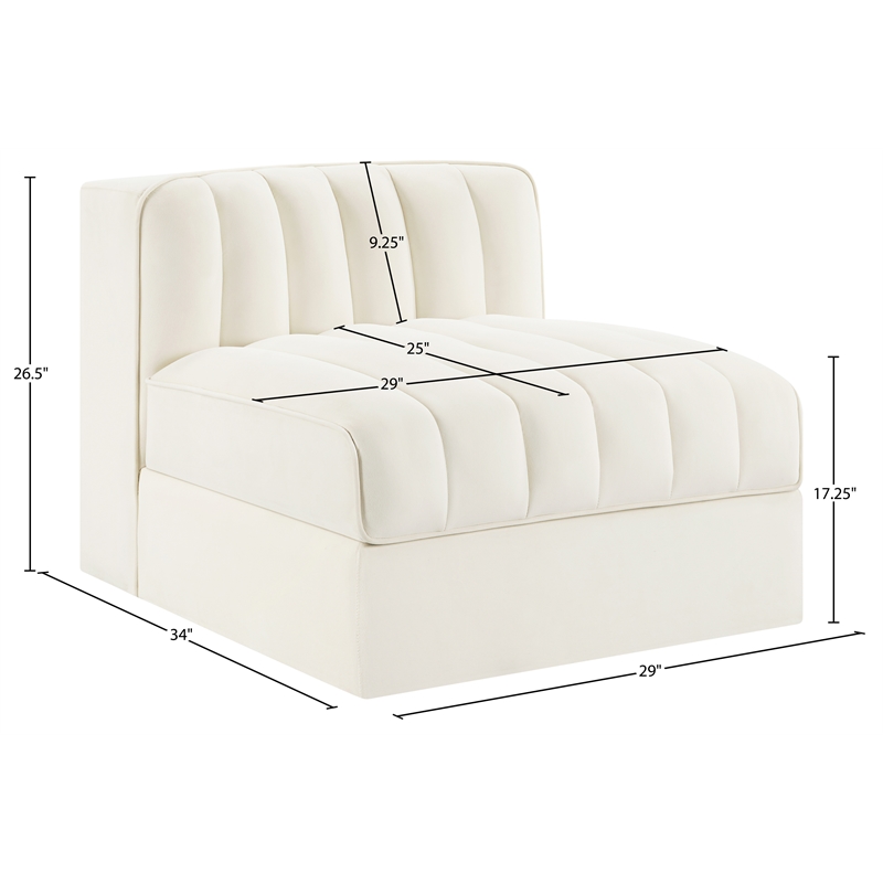 Meridian Furniture Rummi Cream Velvet Performance Fabric Armless Chair