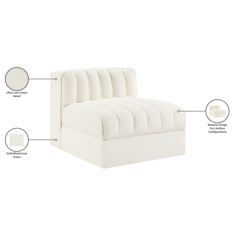 Meridian Furniture Rummi Cream Velvet Performance Fabric Armless Chair