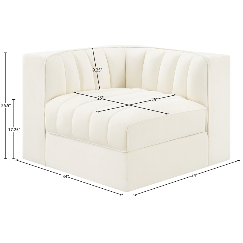 Meridian Furniture Rummi Cream Velvet Performance Fabric Corner Chair
