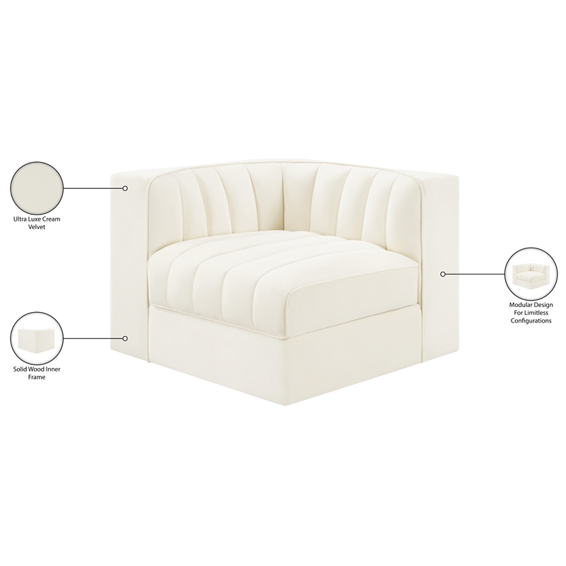 Meridian Furniture Rummi Cream Velvet Performance Fabric Corner Chair