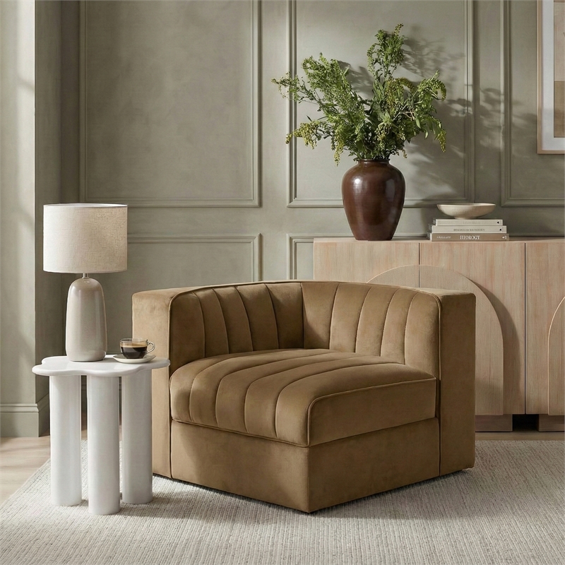 Meridian Furniture Rummi Saddle Velvet Performance Fabric Corner Chair