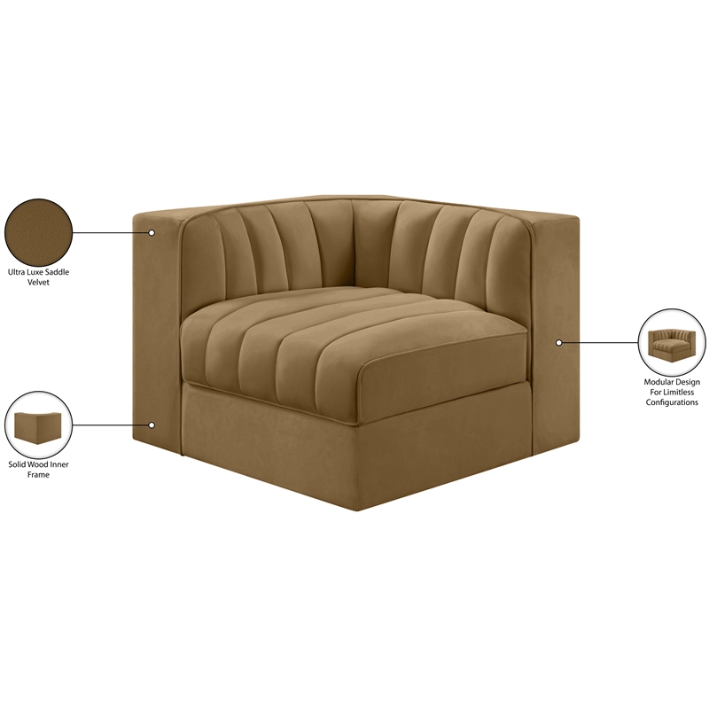 Meridian Furniture Rummi Saddle Velvet Performance Fabric Corner Chair