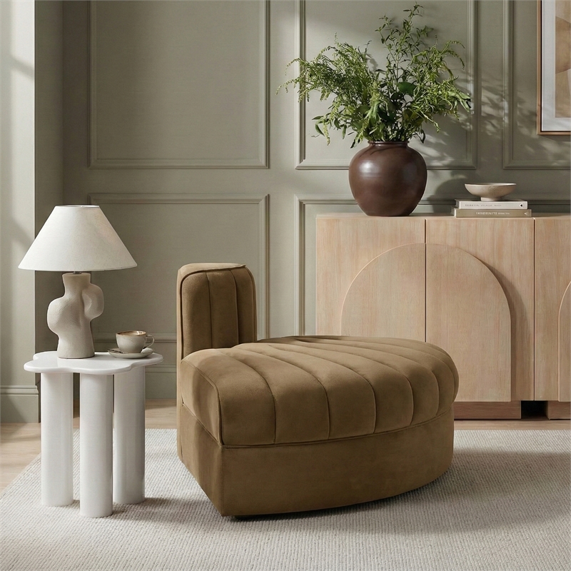 Meridian Furniture Rummi Saddle Velvet Performance Fabric Reverse Corner Chair