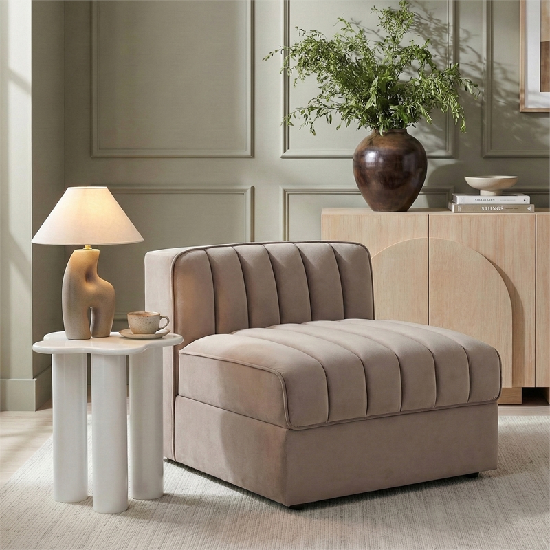 Meridian Furniture Rummi Taupe Velvet Performance Fabric Armless Chair