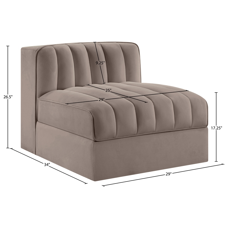 Meridian Furniture Rummi Taupe Velvet Performance Fabric Armless Chair