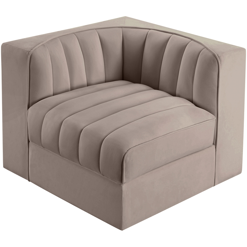 Meridian Furniture Rummi Taupe Velvet Performance Fabric Corner Chair