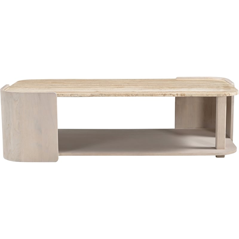 Meridian Furniture Calabria Beige Marble And Cream Oak Wood Coffee Table