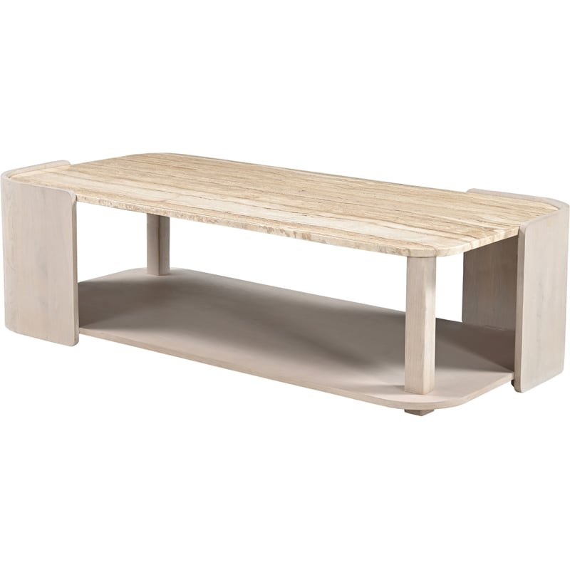 Meridian Furniture Calabria Beige Marble And Cream Oak Wood Coffee Table