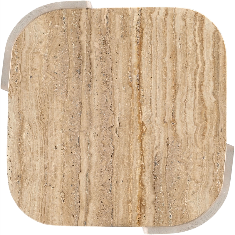Meridian Furniture Calabria Beige Marble And Cream Oak Wood End Table