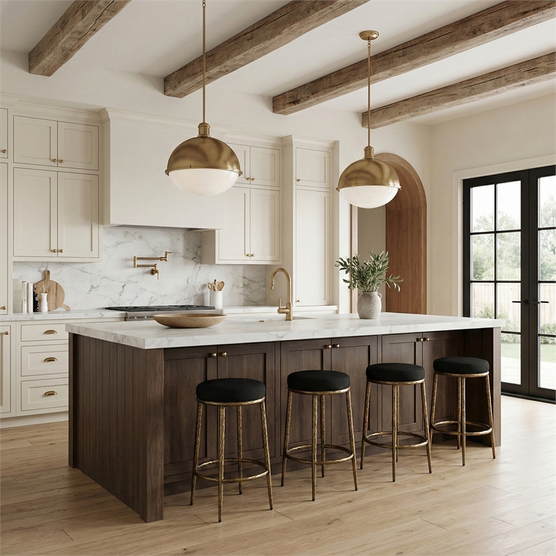 Meridian Furniture Ferro Black Linen Textured Performance Fabric Counter Stool