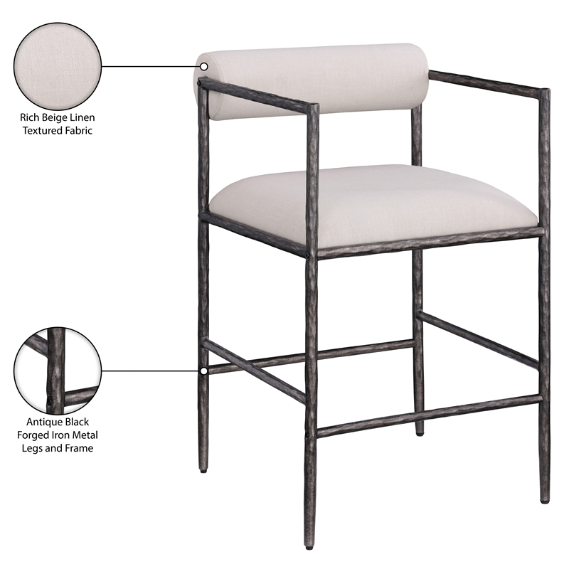 Meridian Furniture Axis Beige Linen Textured Fabric Counter Stool (Set of 2)