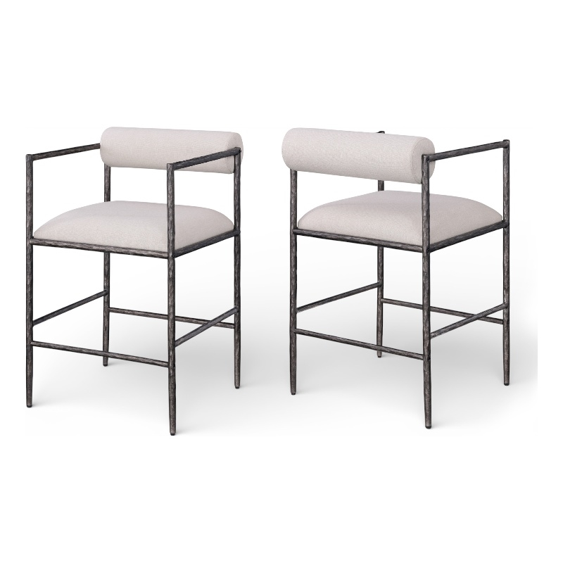 Meridian Furniture Axis Beige Linen Textured Fabric Counter Stool (Set of 2)