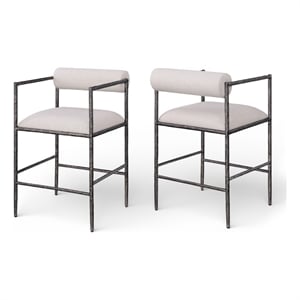 Meridian Furniture Axis Beige Linen Textured Fabric Counter Stool (Set of 2)